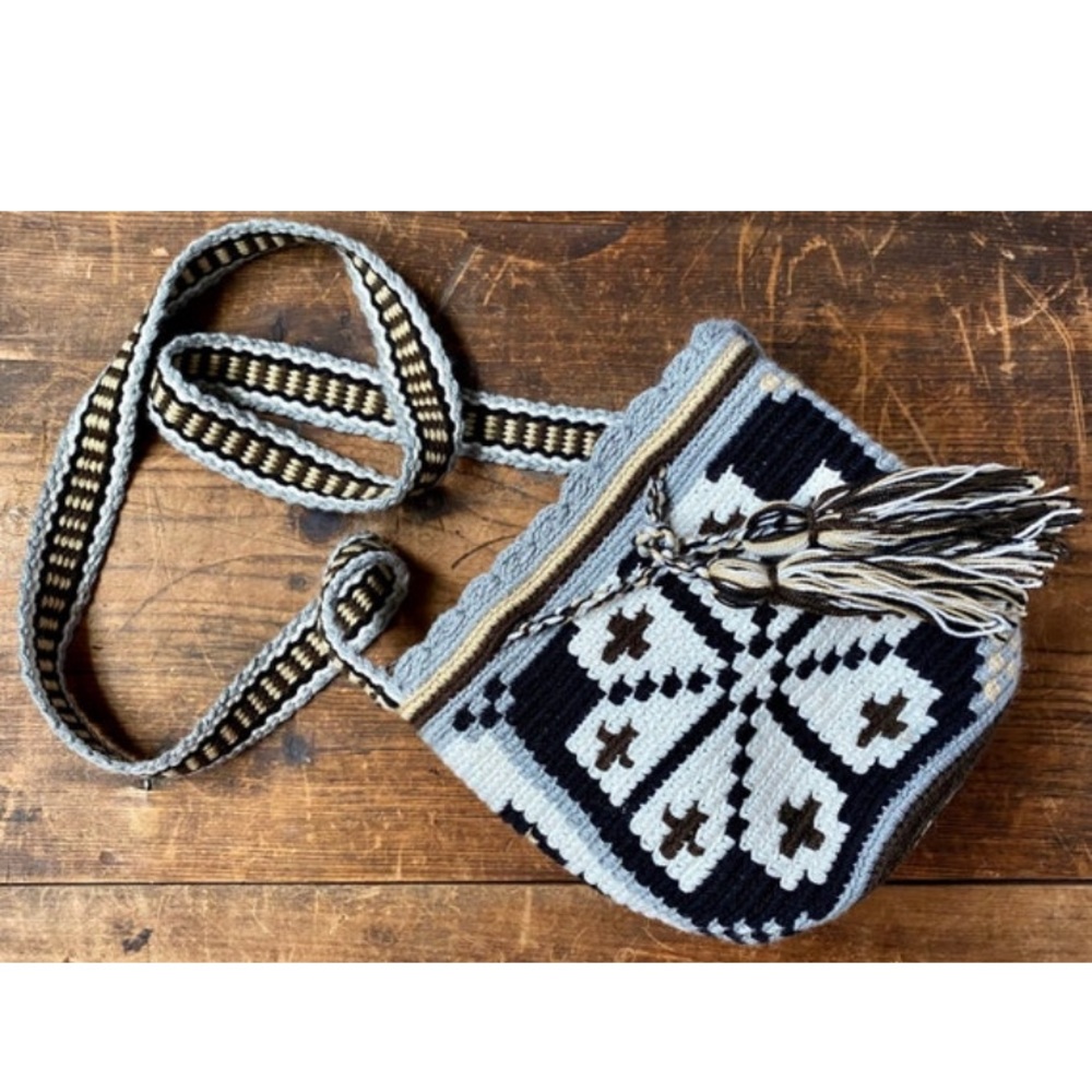 Boho Crossbody Mochila Bucket Purse - Woven Crochet Bag in Neutral Colors Unique